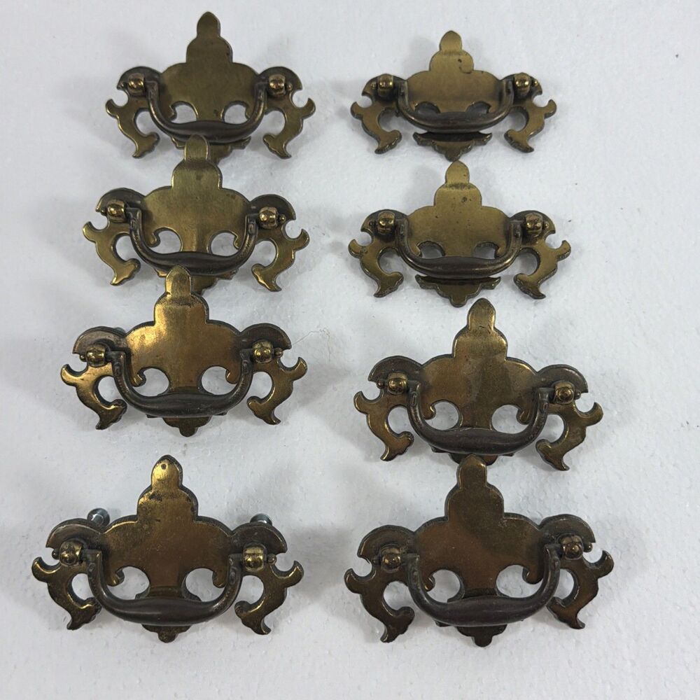 VTG Keeler Brass KBC 8650 Batwing Drawer Pulls Chippendale Drop Bail Lot of 8